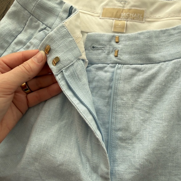 Michael Kors Light Blue High-Waisted Linen Shorts Tailored Summer Shorts Size 2 - Picture 6 of 9